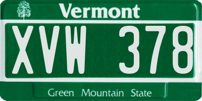 VT license plate XVW378