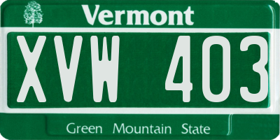 VT license plate XVW403