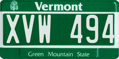 VT license plate XVW494