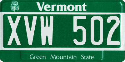 VT license plate XVW502