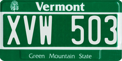 VT license plate XVW503