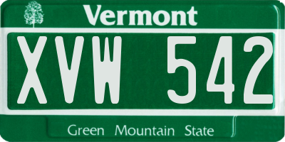 VT license plate XVW542