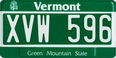 VT license plate XVW596
