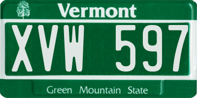 VT license plate XVW597