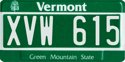 VT license plate XVW615