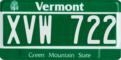 VT license plate XVW722
