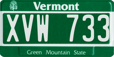 VT license plate XVW733