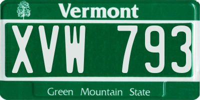 VT license plate XVW793