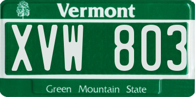VT license plate XVW803