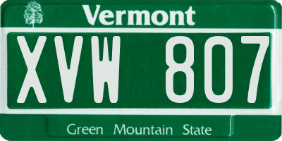 VT license plate XVW807