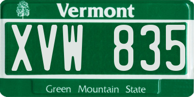 VT license plate XVW835