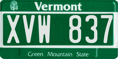 VT license plate XVW837