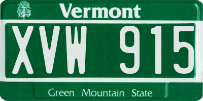VT license plate XVW915