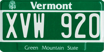 VT license plate XVW920