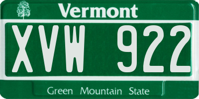 VT license plate XVW922