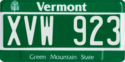 VT license plate XVW923