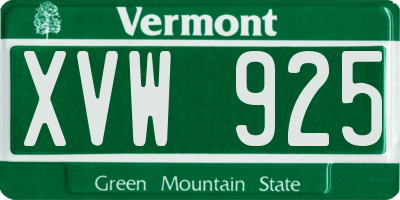 VT license plate XVW925