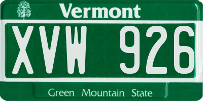 VT license plate XVW926