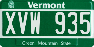 VT license plate XVW935