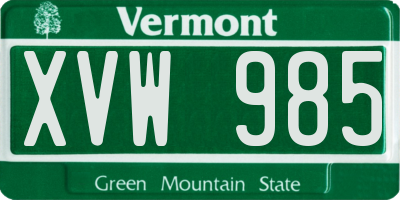 VT license plate XVW985