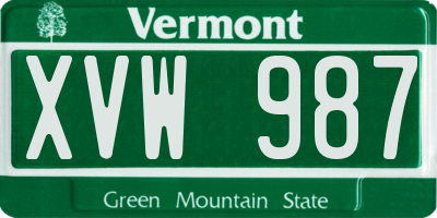 VT license plate XVW987