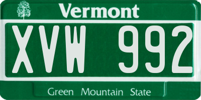 VT license plate XVW992