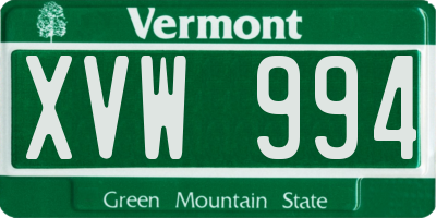 VT license plate XVW994