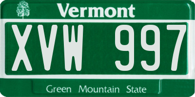 VT license plate XVW997
