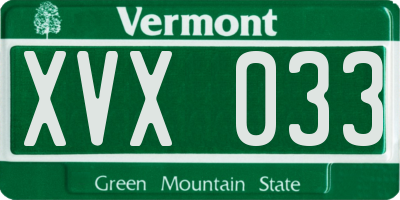 VT license plate XVX033