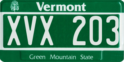 VT license plate XVX203