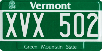 VT license plate XVX502