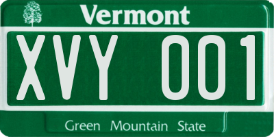 VT license plate XVY001
