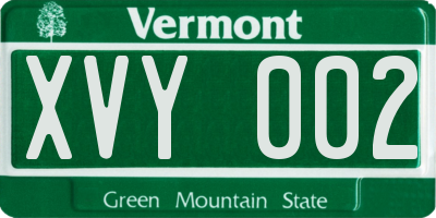 VT license plate XVY002