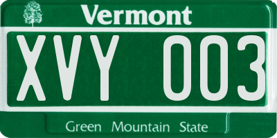 VT license plate XVY003
