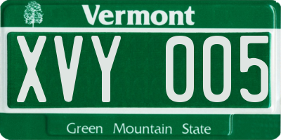 VT license plate XVY005