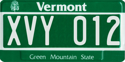 VT license plate XVY012