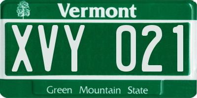 VT license plate XVY021