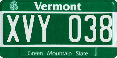 VT license plate XVY038