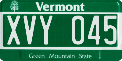 VT license plate XVY045