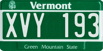 VT license plate XVY193
