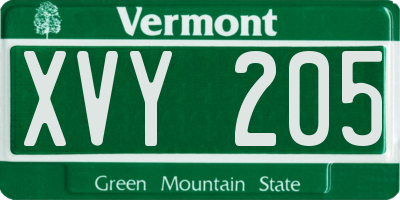 VT license plate XVY205