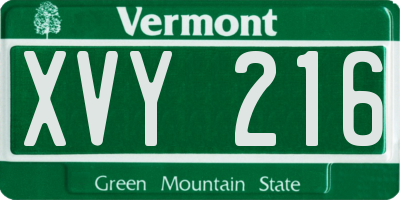 VT license plate XVY216