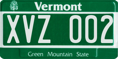 VT license plate XVZ002