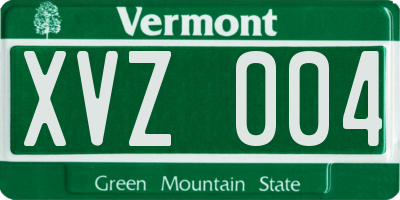 VT license plate XVZ004