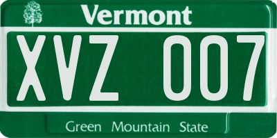 VT license plate XVZ007