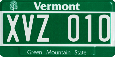 VT license plate XVZ010