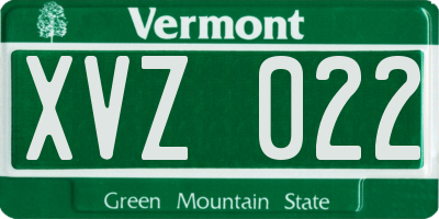 VT license plate XVZ022