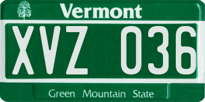 VT license plate XVZ036