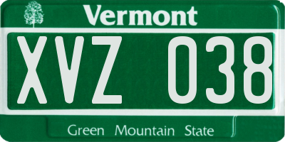 VT license plate XVZ038