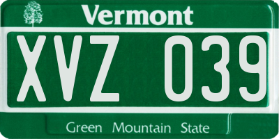 VT license plate XVZ039